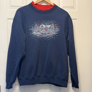 VTG Top Stitch Morning Sun Sweatshirt Embroidered Cardinals Blue Double Collar